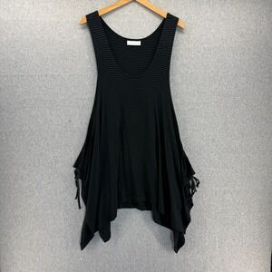 Bryn Walker Womens Small Asymmetric Cotton Top Blue Black Stripe Smock Tie Side